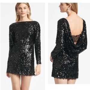NWT Sachin and Babi black Cameron sequin‎ mini dress size 12 with drop back lace